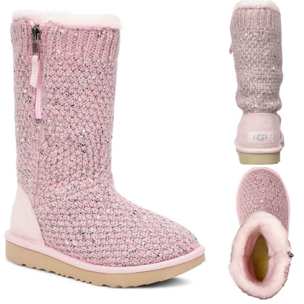 Pink Sequined Fluffy UGG boots (Children/Kids) Size 5